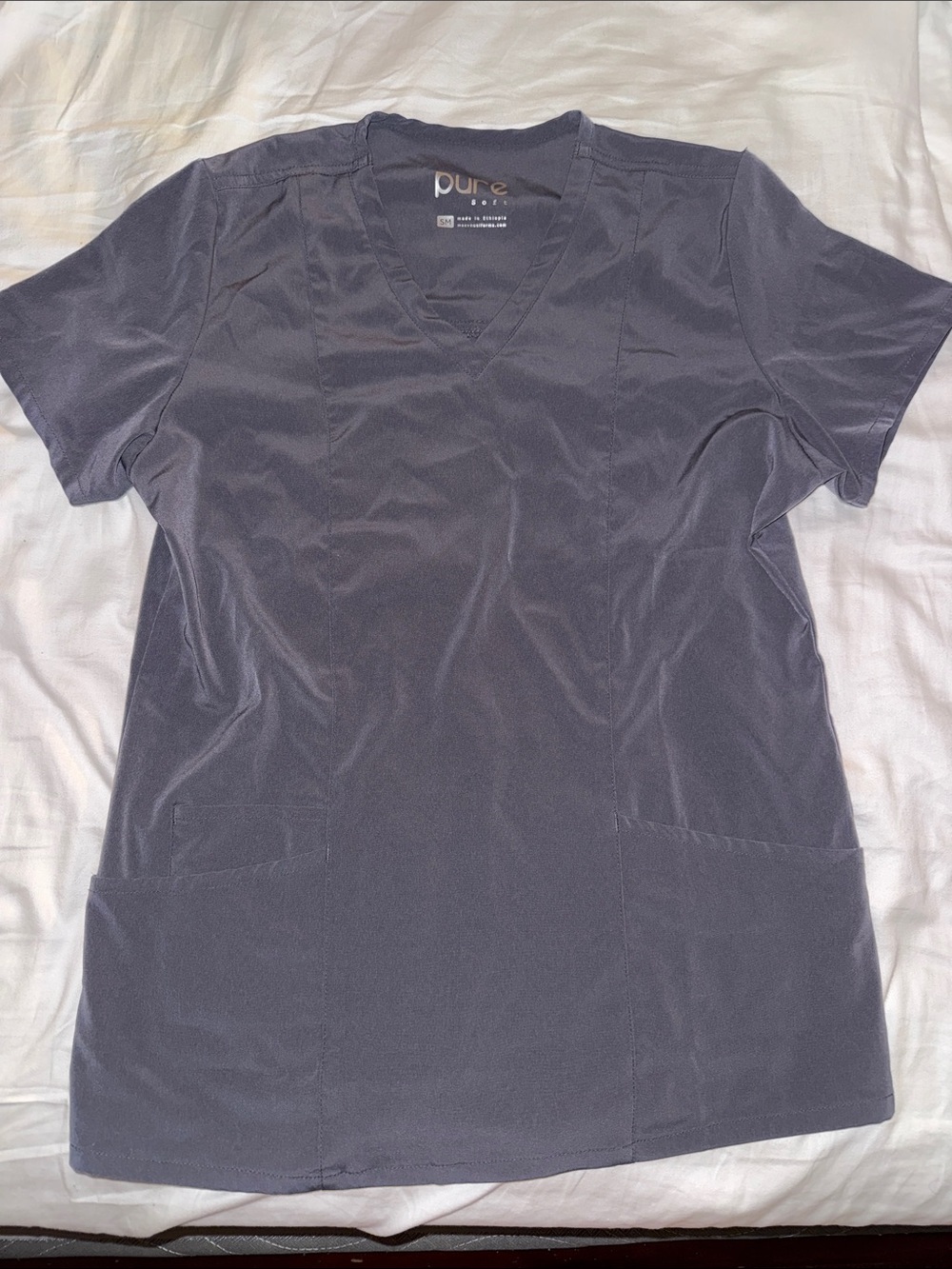 Pur women’s V-Neck Short Sleeve Scrub Top — Charcoal